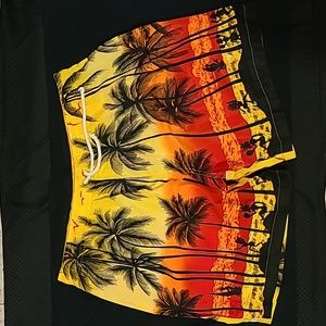 Hawaiian Print Board Shorts Swim Beach